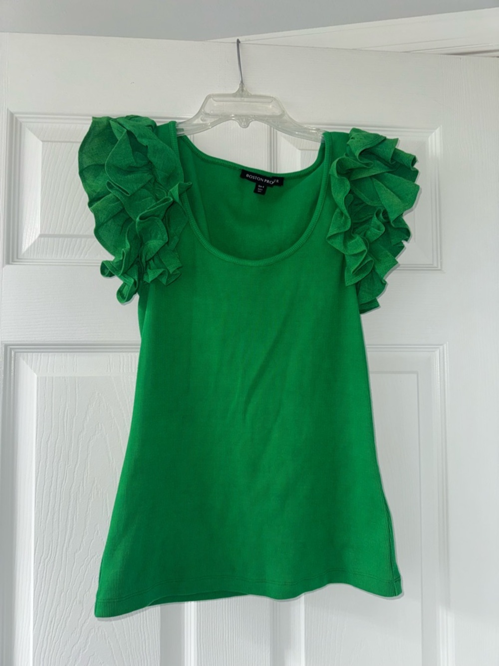 Boston Proper Green Linen Ruffle Ribbed Top! - Picture 2 of 3